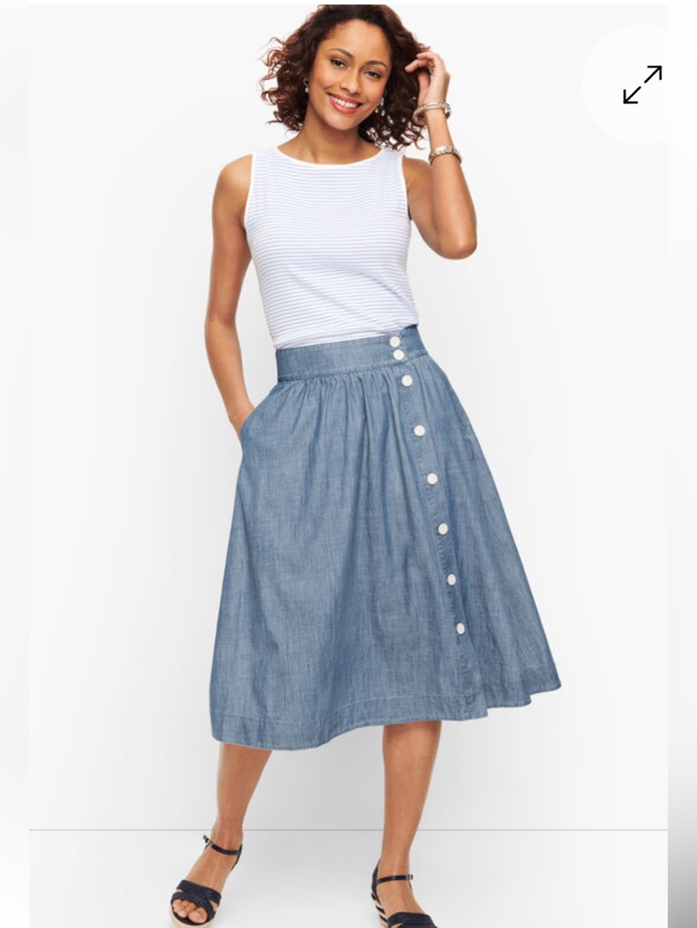 Talbots DENIM BUTTON FRONT MIDI SKIRT Sz 16p
